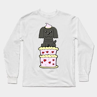 Happy black dog Jumping out of a cake Long Sleeve T-Shirt